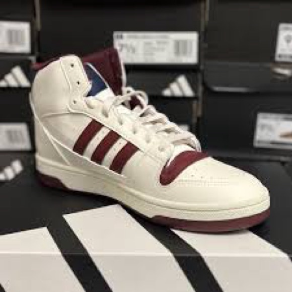 Adidas Men’s Break Start Mid sneakers  in Cloud White with maroon stripes